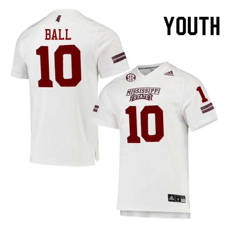 Youth #10 Cameron Ball Mississippi State Bulldogs College Football Jerseys Stitched-White